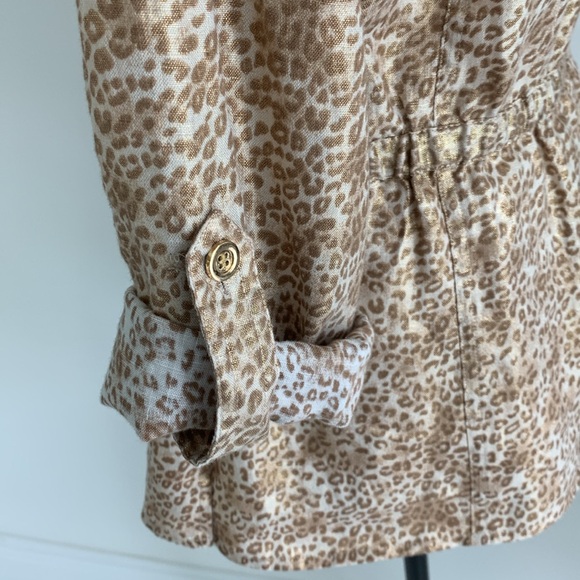 Charter Club 100% linen gold shimmer safari jacket M - Picture 6 of 8